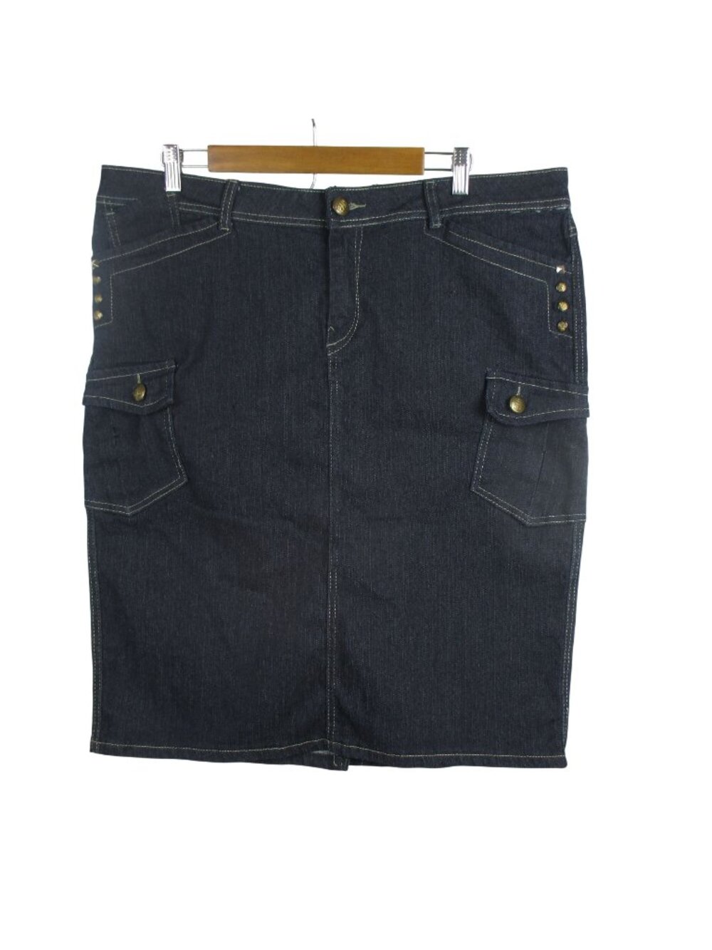 NoFuze NF Womens Dark Wash Denim Cargo Pencil Skirt 8 Pockets Stud Details